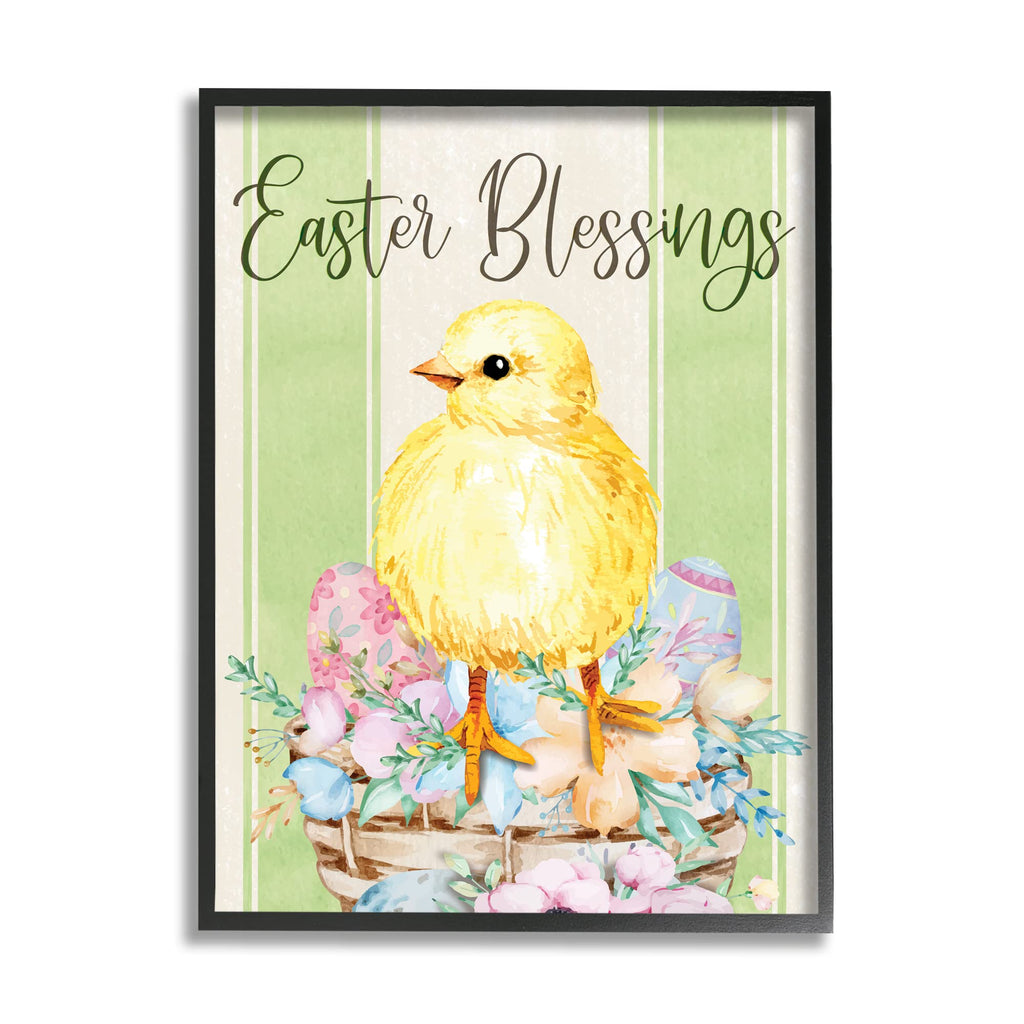 Stupell Industries Easter Blessings Text Striped Yellow Chick Egg Basket, Design by ND Art