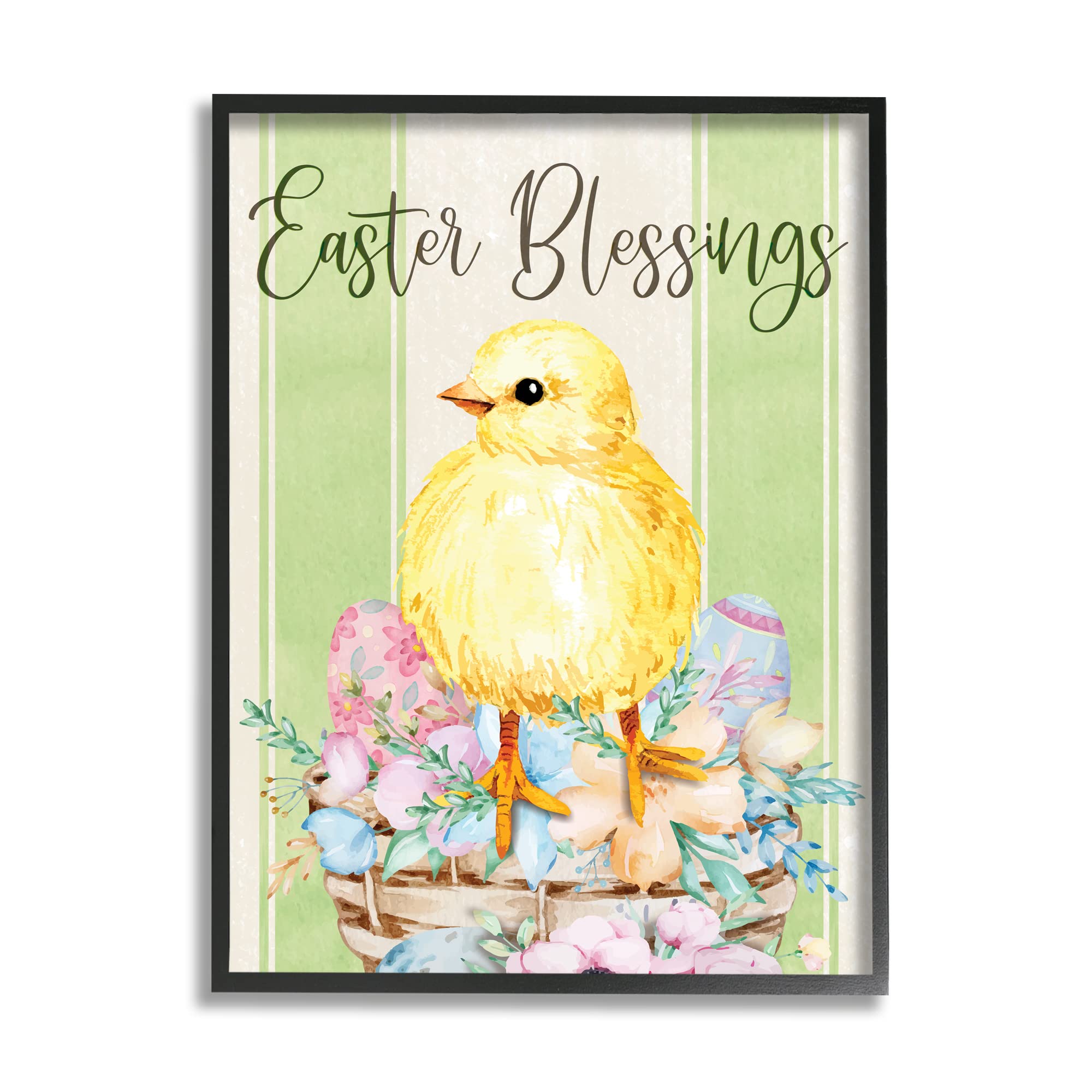Stupell Industries Easter Blessings Text Striped Yellow Chick Egg Basket, Design by ND Art