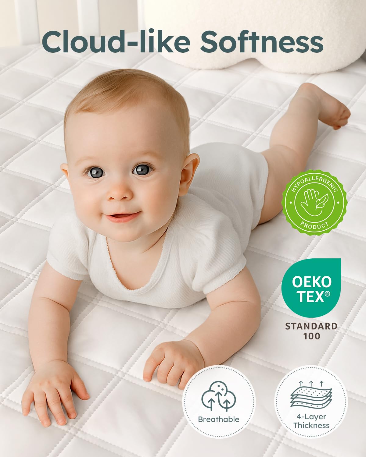 Yoofoss Waterproof Crib Mattress Protector - Ultra Soft & Breathable 2-Pack | Fits Standard Crib 52''x28''