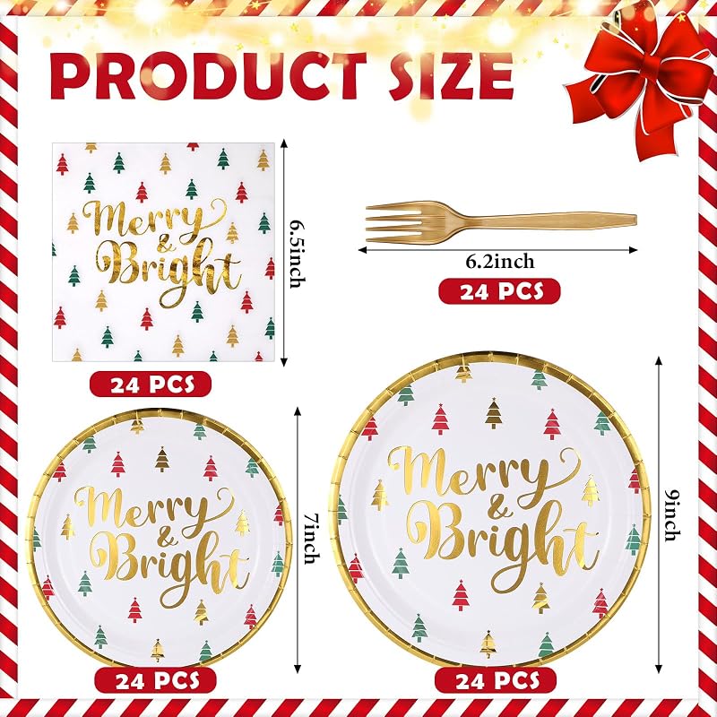 Christmas Paper Plates & Napkins Set, 96 Pcs Party Supplies with Forks
