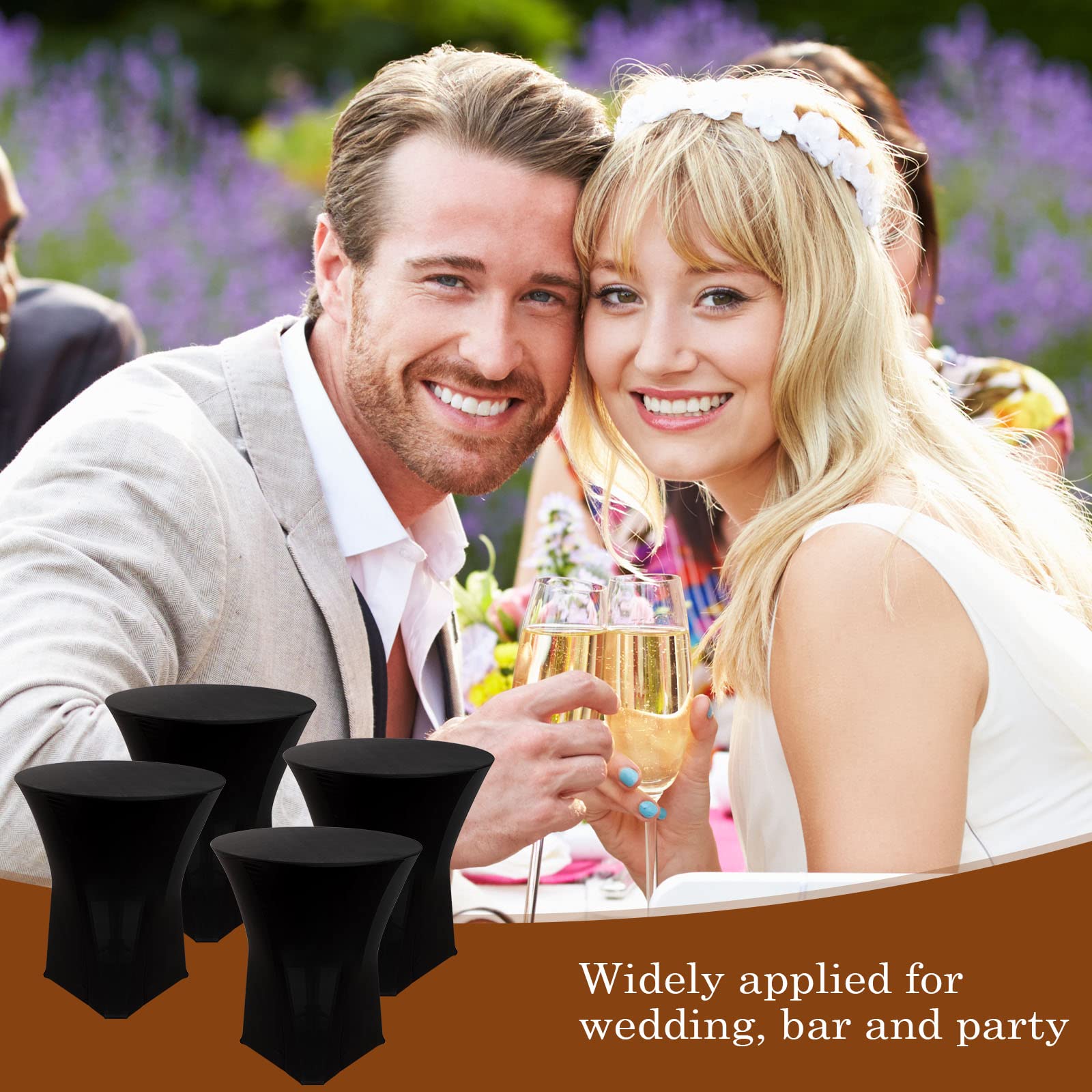 Linyuthia 14 Pack Spandex Cocktail Table Cover Bulk 24 x 43 Inch Round High Table Stretch Bistro Tablecloths for Wedding Bar Banquet Graduation Day Party (Black)