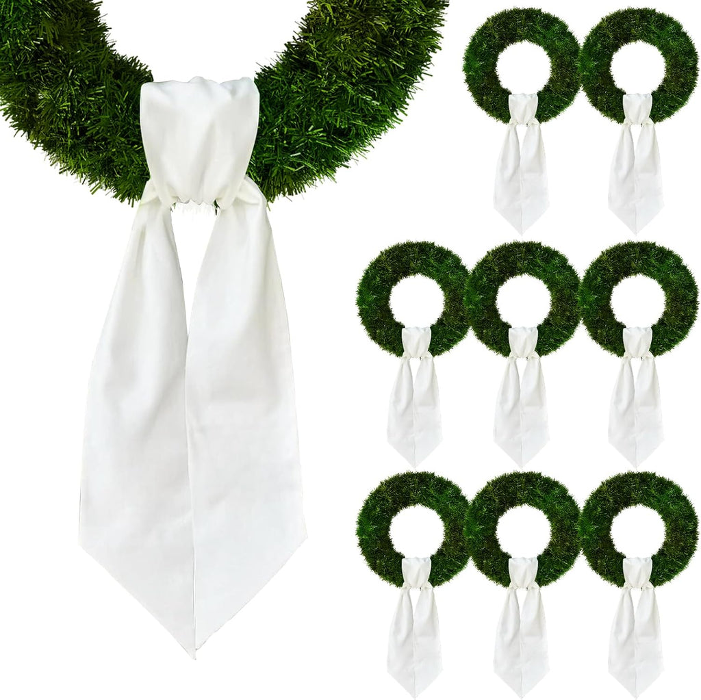 Regine Switzerland Christmas Wreath Sash - 8 Pcs White Cotton Linen for Festive Door Decor