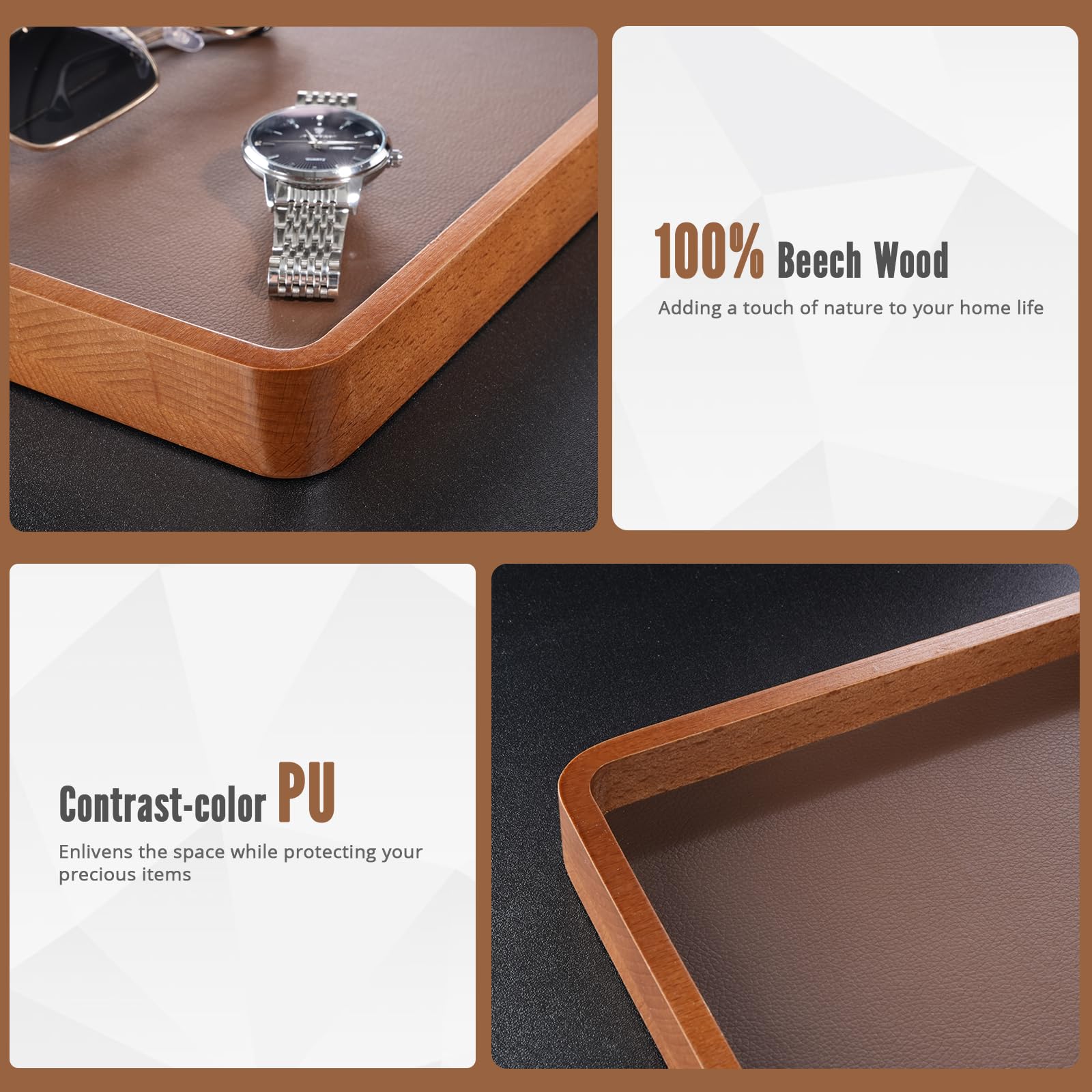 ProCase Wooden Valet Tray for Men, Wood Catch-All EDC Organizer, Nightstand, Entryway Bedside Dump Holder, for Wallets, Keys, Watches, Phones, Loose Change, Trinkets -DarkBrown