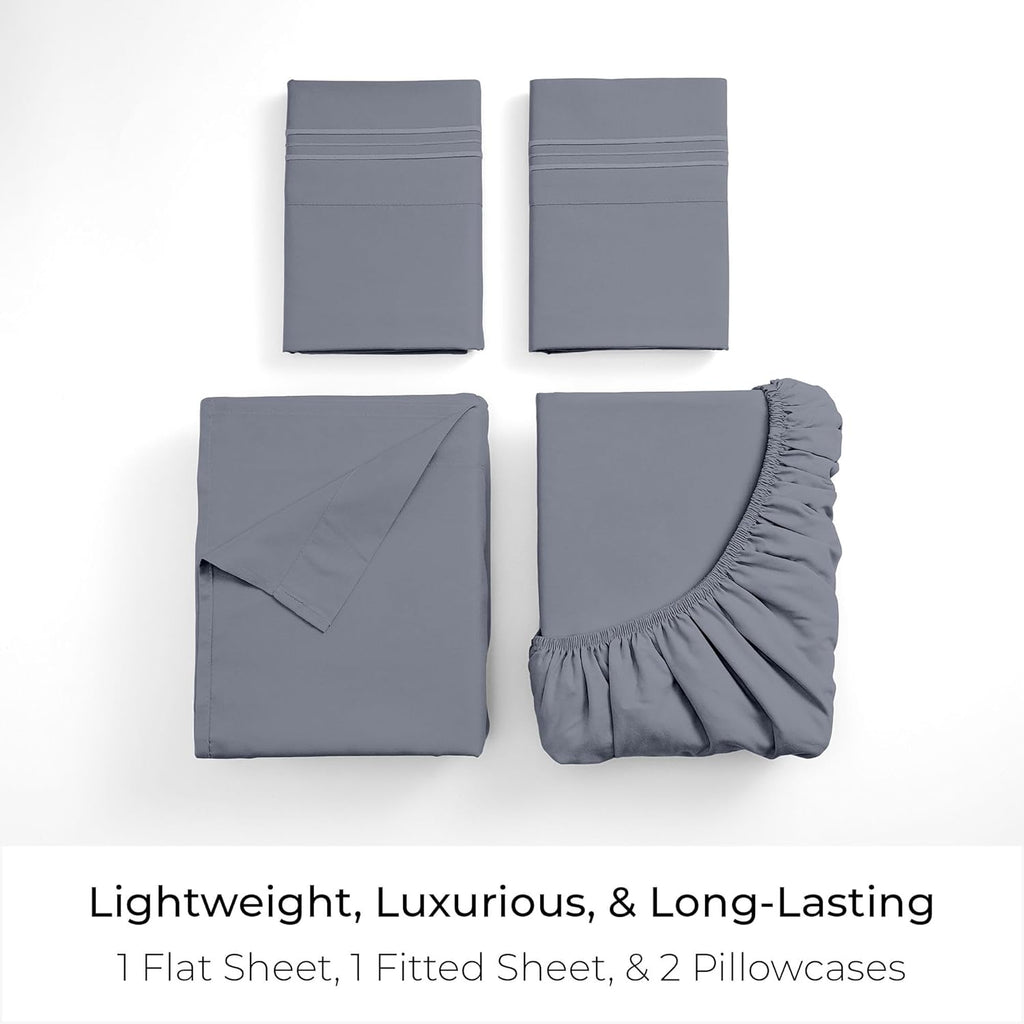Mellanni King Sheets Set - 4 PC Hotel Luxury Bedding | Extra Soft, Cooling, Wrinkle-Resistant (King, Mineral Gray)