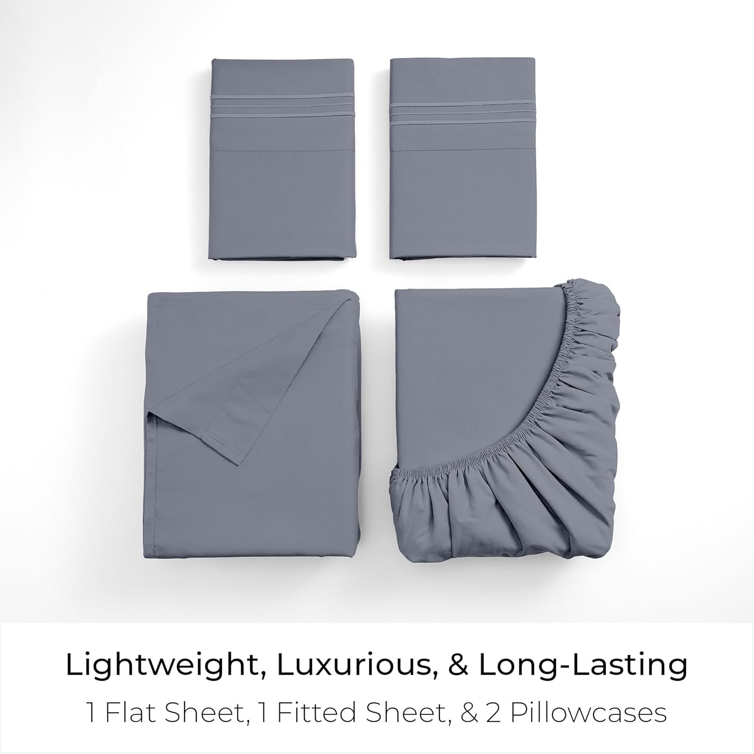 Mellanni King Sheets Set - 4 PC Hotel Luxury Bedding | Extra Soft, Cooling, Wrinkle-Resistant (King, Mineral Gray)