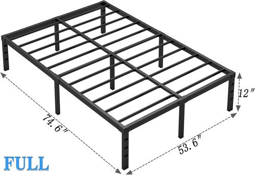 Jetonix Metal Bed Frame - Full Size Sturdy Mattress Foundation with Storage Space - Easy Assembly, Black, 12 Inch