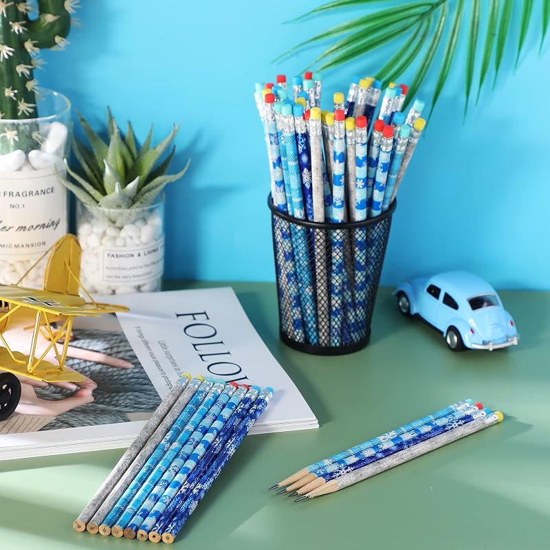 36 Pieces Winter Snowflake Pencils with Eraser Toppers – 19 cm Wooden Pencils Bulk (Variation of THIS listing: 36)