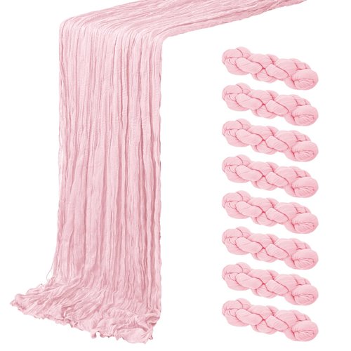 8 Pack Light Pink Cheesecloth Table Runner 20 x 120 inch Gauze Table Runners 10 FT Long,Semi Sheer Boho Cheese Cloth Fabric Table Runner Bulk for Wedding,Party,Baby Shower,Bridal Shower Decoration