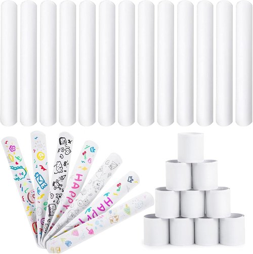 LovesTown 48PCS Slap Bracelets - Blank White Party Wrist Bands for Kids' Birthday Favors & Crafts