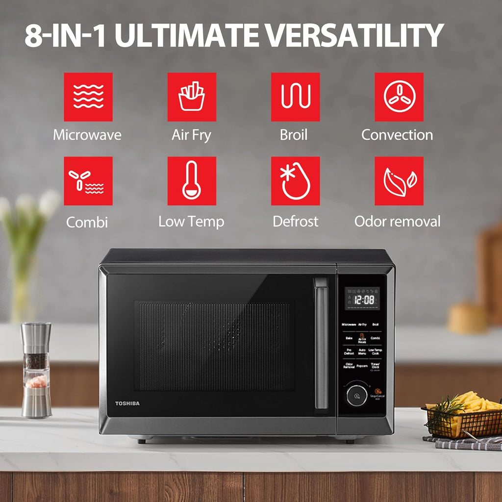 TOSHIBA 8-in-1 Air Fryer Combo Microwave Oven - Convection & Broil, 1.0 Cu.ft, Black Stainless Steel