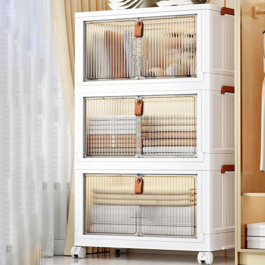 YASONIC 3-Tier Foldable Plastic Storage Rack - Versatile Organizer for Kitchen, Closet & Laundry (Off White)