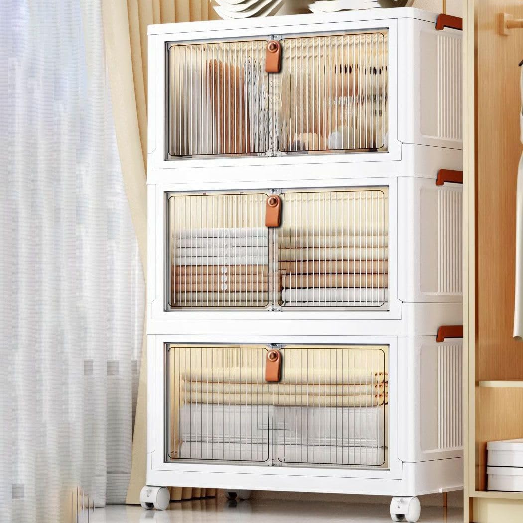 YASONIC 3-Tier Foldable Plastic Storage Rack - Versatile Organizer for Kitchen, Closet & Laundry (Off White)