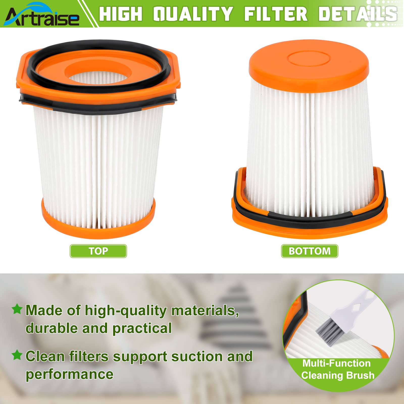 Artraise WS642AE Filter Replacement for Shark WS642AE WS640AE Wandvac Self-Empty System Ultra-Lightweight Powerful Cordless Stick Vacuum (4 Pack Filters)