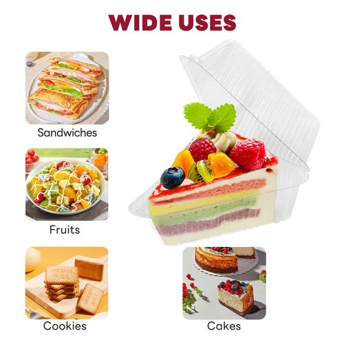 200 Pcs Individual Cake Slice Containers,Clear Pie Slice Containers Plastic Disposable,Cake Slice Boxes For 6”-8” Diameter Cake or Pie Slices, Desserts(4.4 Inches),envases para postres con tapas