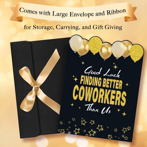 Large Good Luck Finding Better Coworkers Than Us Farewell Greeting Card，Black Gold Jumbo We Will Miss You Goodbye Good Luck Retirement Going Away Card for Coworker Friend，Gifts for Colleague Leaving