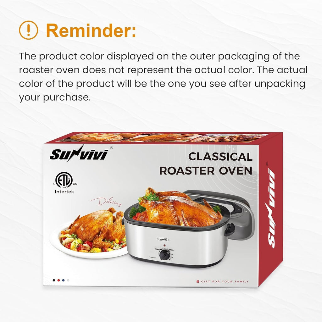 Sunvivi Electric Roaster Oven,28 Quart Roasting Oven with Self-Basting Lid Removable Pan,Turkey Roaster Oven with 150 to 450F Temperature Control Cool-Touch Handles, Black