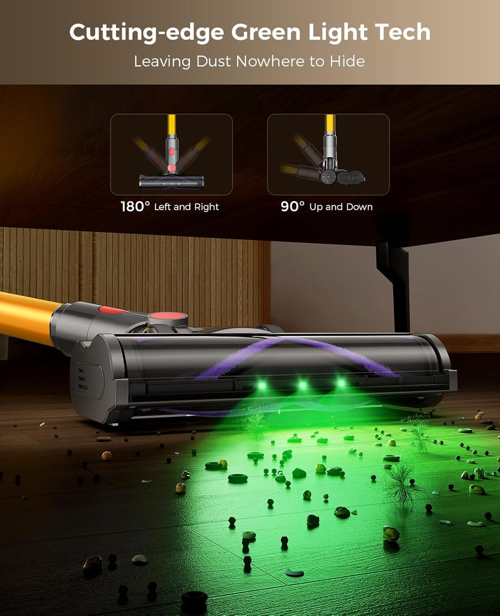 Skiennix Cordless Vacuum Cleaner - 450W 40KPA Lightweight Stick Vacuum with 45 Minutes Runtime | Advanced Green Light Tech for Carpet & Pet Hair