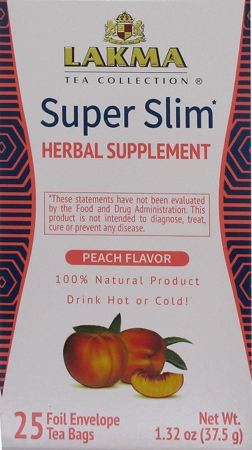 HYLEYS Lakma Super Slim Tea with Peach - 25 Tea Bags - (12 Pack - 300 Tea Bags Total)