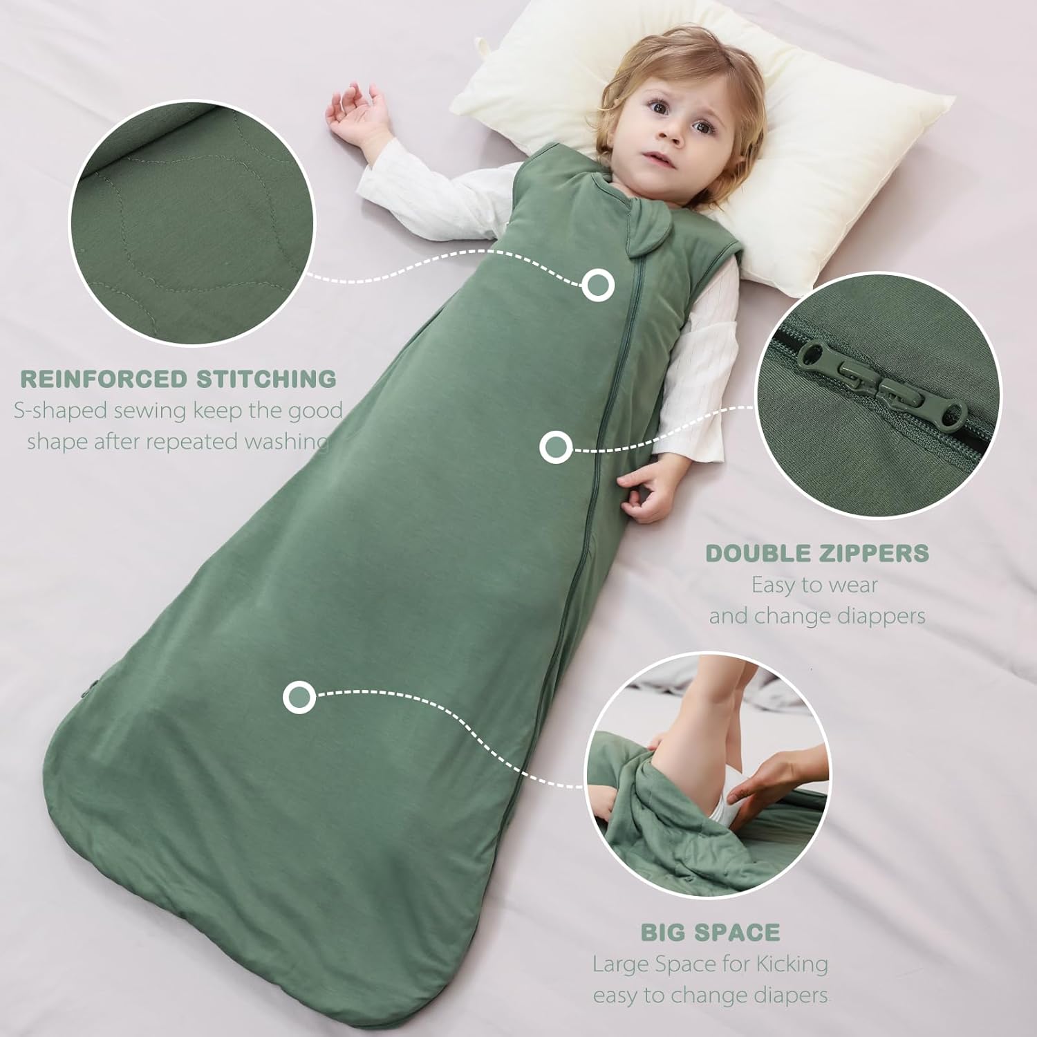 Mosebears Baby Sleep Sack - Supersoft 1.0 TOG Bamboo Wearable Blanket | Dark Green, 6-18 Months