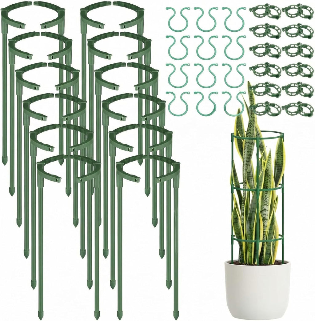 Skiennix Plant Support Stakes - 48 Pcs Half Round Indoor/Outdoor Garden Support with Clips for Climbing Plants