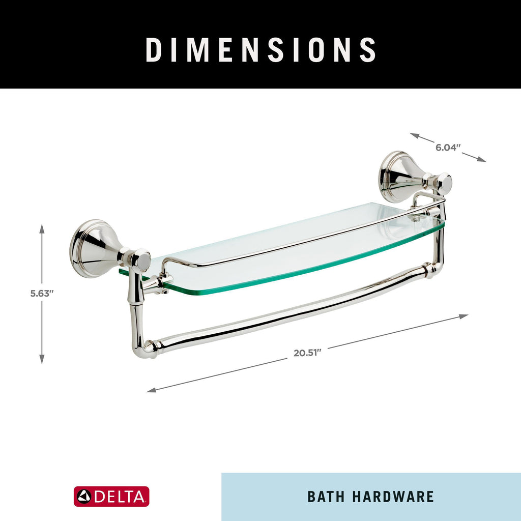 DELTA Cassidy 18 inch Glass Shelf With Towel Bar, Polished Nickel, Bathroom Accessories, 79710-PN