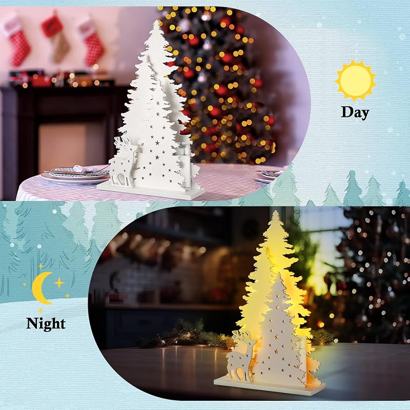 Wooden Christmas Tree Table Decor with LED Lights
