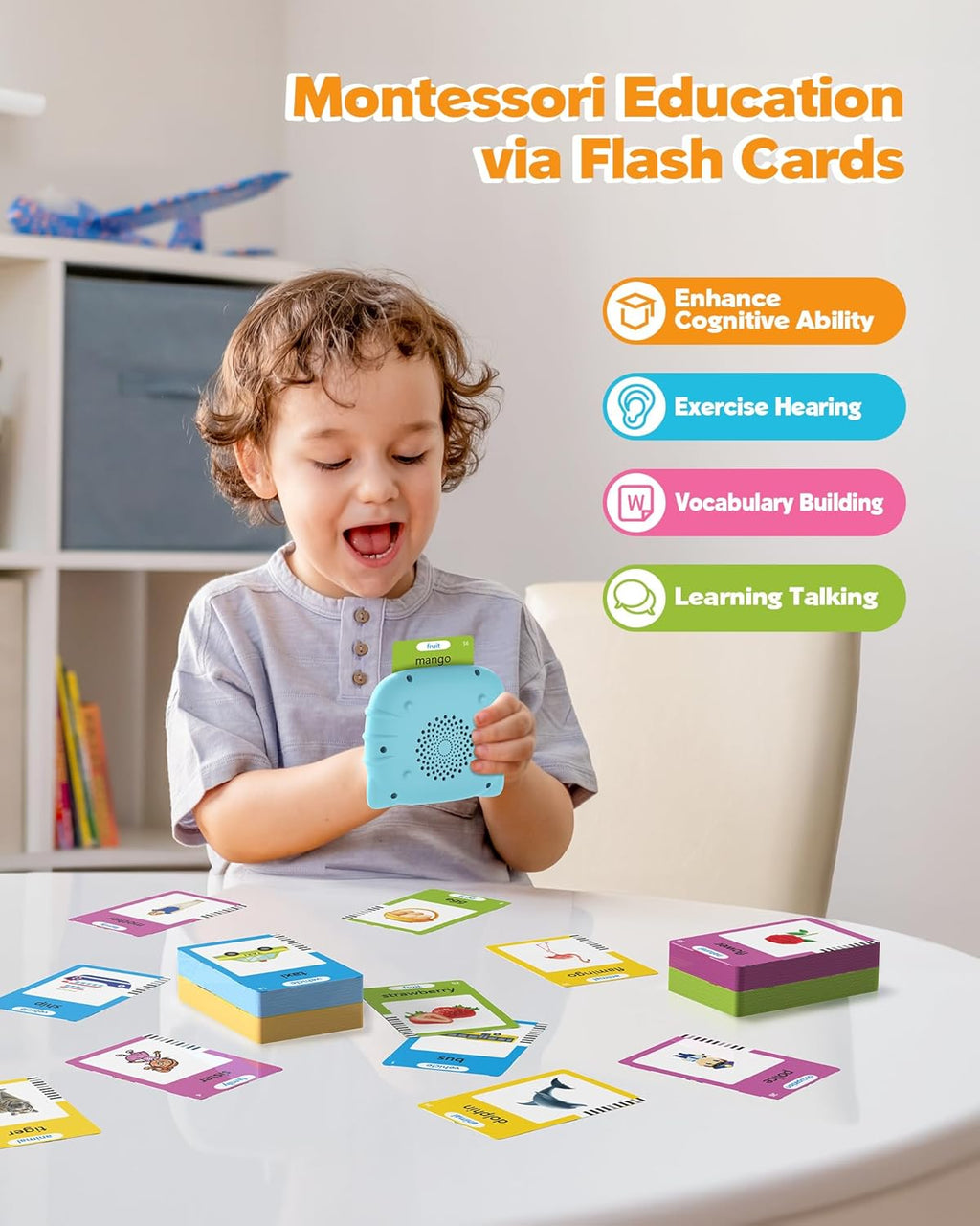 Airbition Talking Flash Cards - Montessori Language Learning for Toddlers | 224 Words for Speech Development