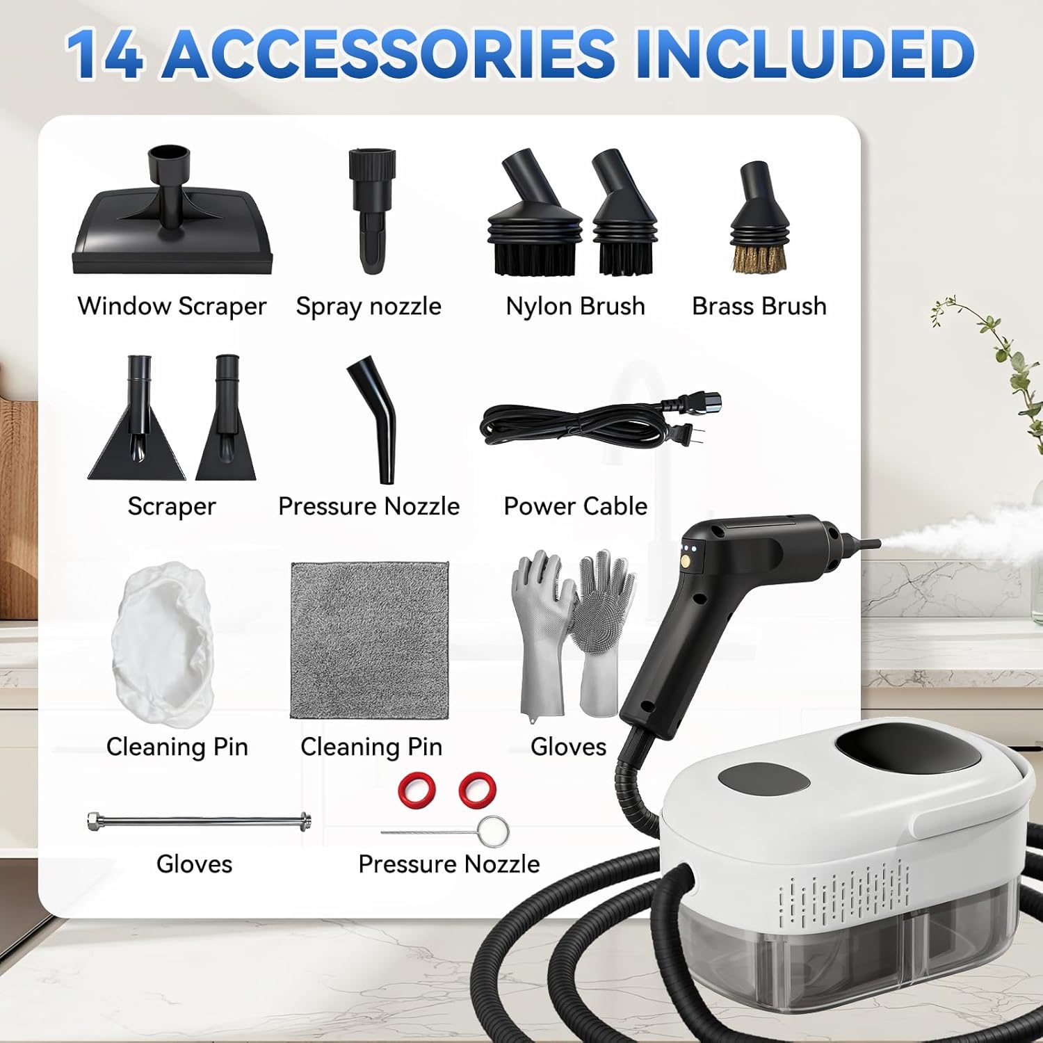Skiennix Steam Cleaner - 2500W High-Pressure Steamer with 15s Fast Heat-Up & 1.4L Tank | 14 Accessories Included