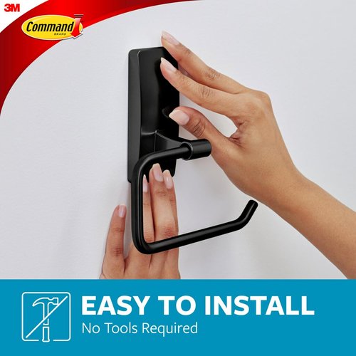 Command Toilet Paper Holder - Matte Black Design with Water Resistant Strips | Rust Resistant Bathroom Organizer