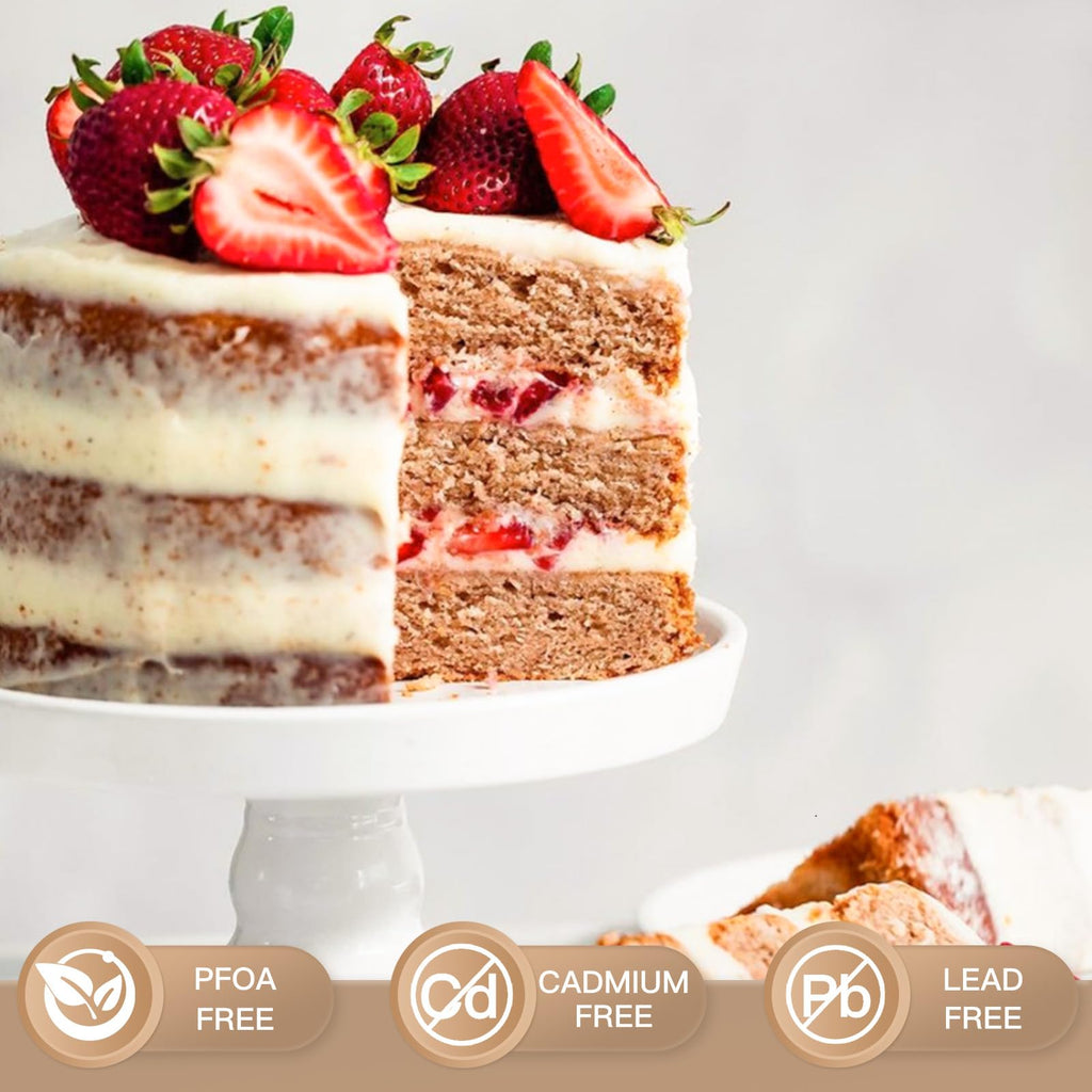 HONGBAKE 6 Inch Round Cake Pan Set for Baking with Healthy Parchment Paper, Nonstick Deeper Circle Cake Pans with Wider Grips, 3 Pieces Premium Layer Cake Tin, Cheesecake Mold, Huty Duty - Grey