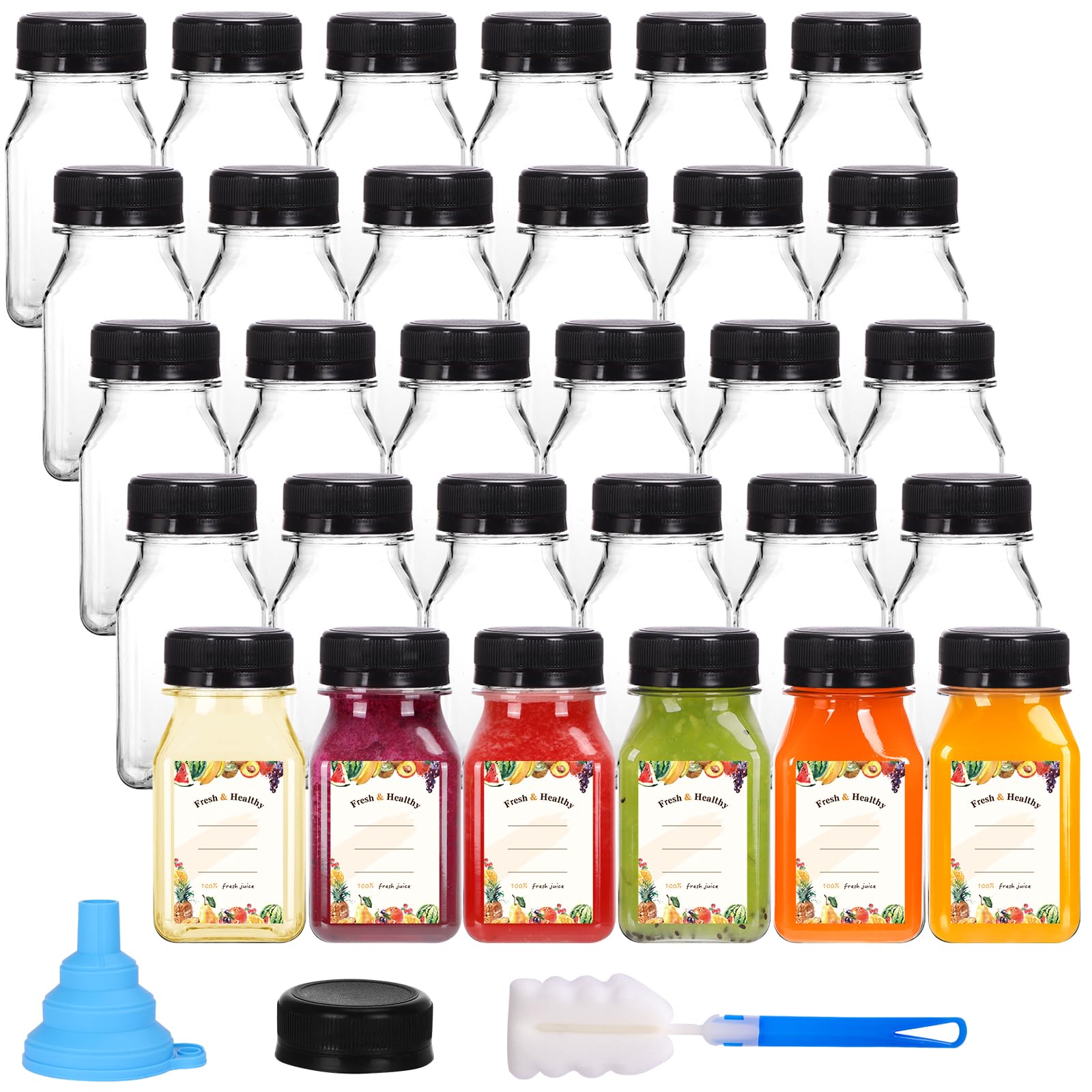 Moretoes 36pcs 4oz Juice Bottles, Small Plastic Bottles with Caps, Reusable Clear Containers with Lids for Juicing, Smoothie and Other Beverages