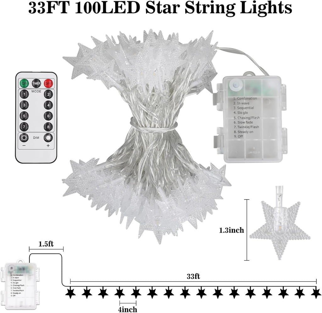 Star String Lights - 33ft 100 LED Waterproof Fairy Lights | 8 Modes for Indoor/Outdoor Decor