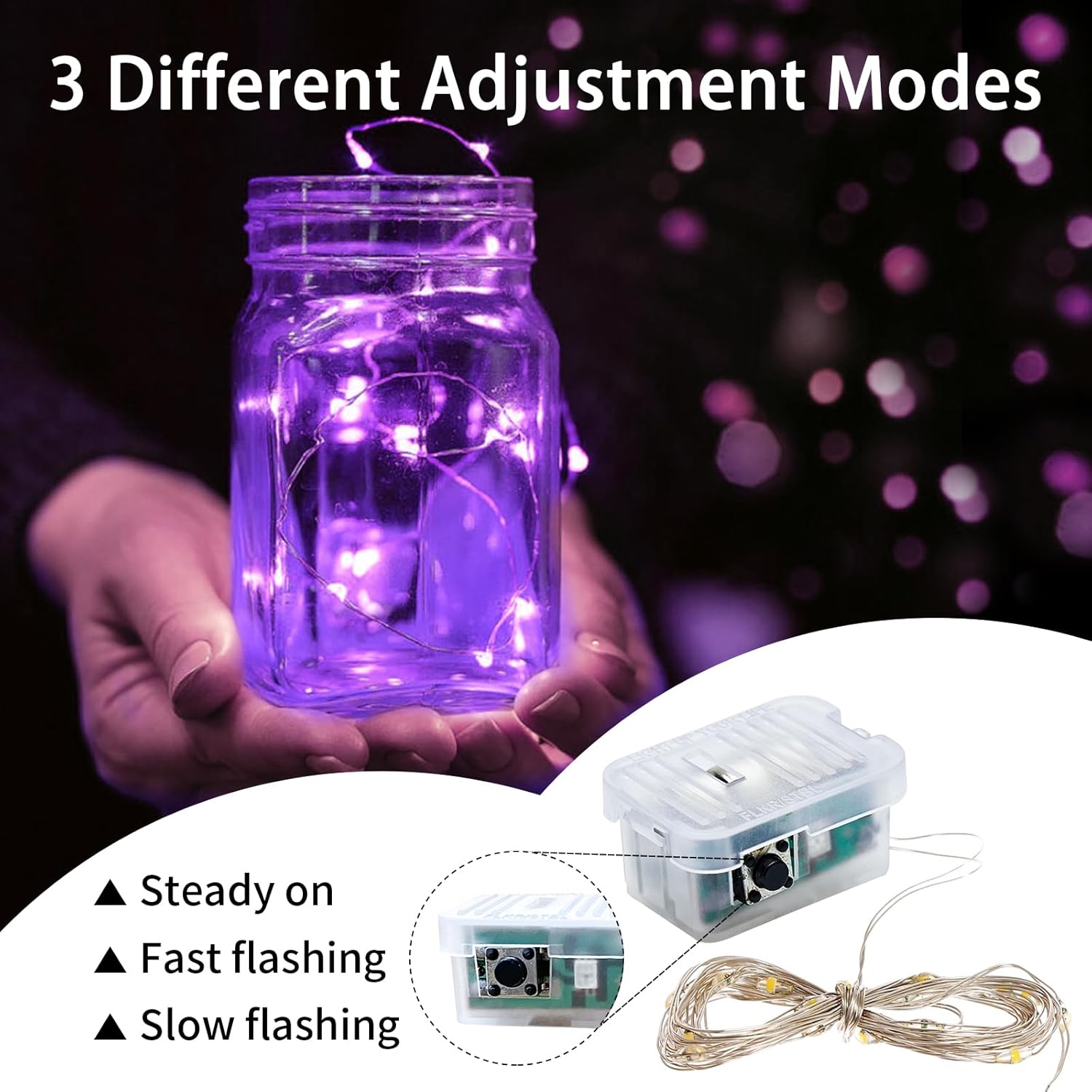 Skiennix 20 LED Purple Fairy Lights - 7Ft Twinkle String Lights | Battery Operated & Waterproof for Events