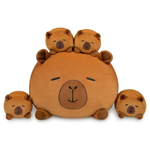 YIIQUWEN Capybara Plush, Soft Stuffed Animal Pillow Toy, Capybara Mommy with 4 Baby Plushies Family Set, Cute Birthday Gift for Kids Boys Girls Adults