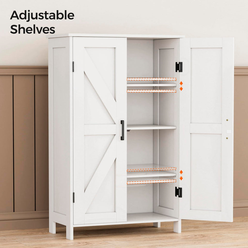 Homleke Farmhouse Bathroom Cabinet with Adjustable Shelves, Free-Standing Storage Cabinet with Barn Doors, for Kitchen, Living Room, Dining Room, Entryway, White