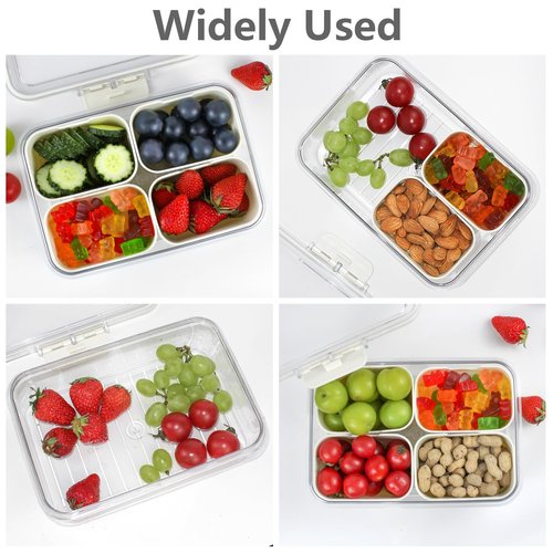 JINZORE Small Snackle Box Container, Divided Serving Tray with Lid, 4 Compartment Snack Box Container for Candy, Fruits, Charcuterie, Travel & Parties, BPA-Free, 2 Pack