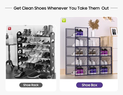 Kuject X-Large Shoe Storage Boxes - Clear Stackable Organizers, 12 Pack for Sneakers & Toys | Blue