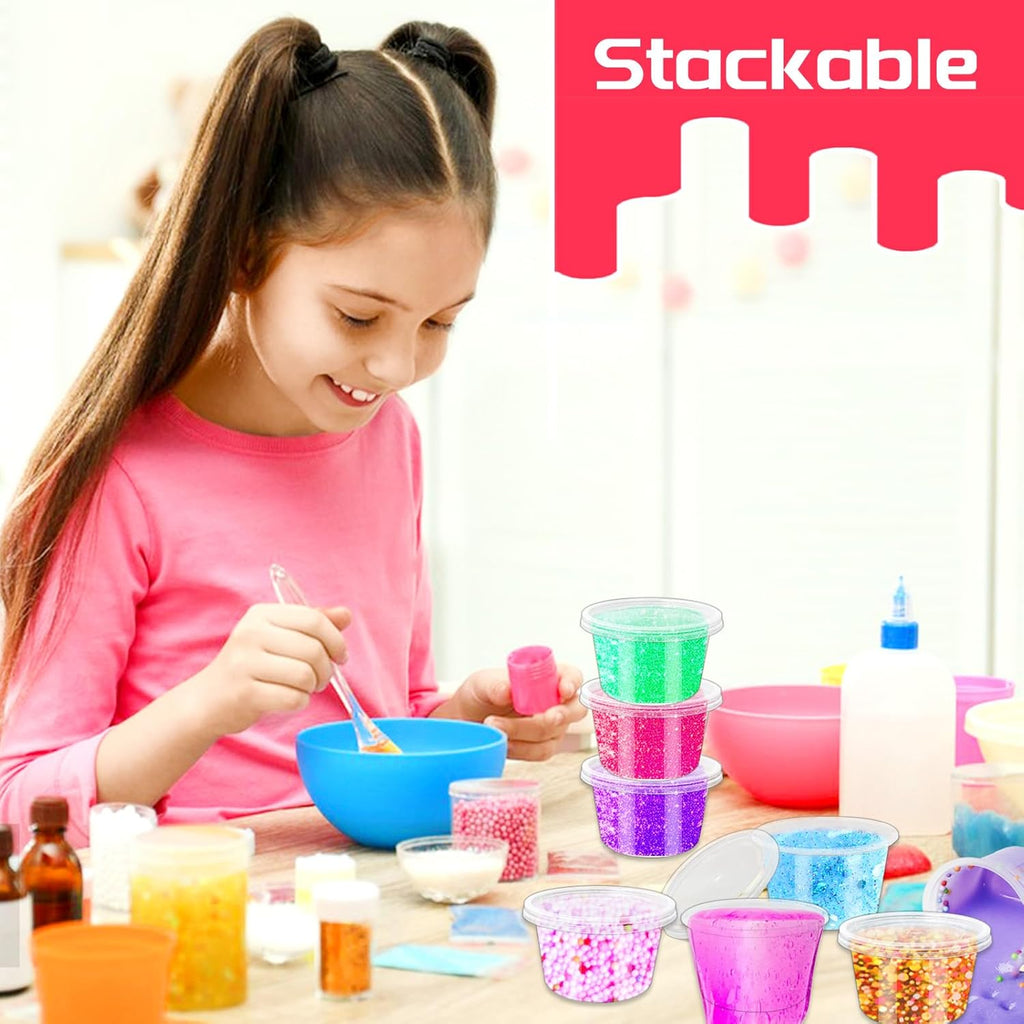 Szsrcywd 4 Oz Clear Slime Containers - 50 Sets with Lids for Meal Prep & Dipping Sauces