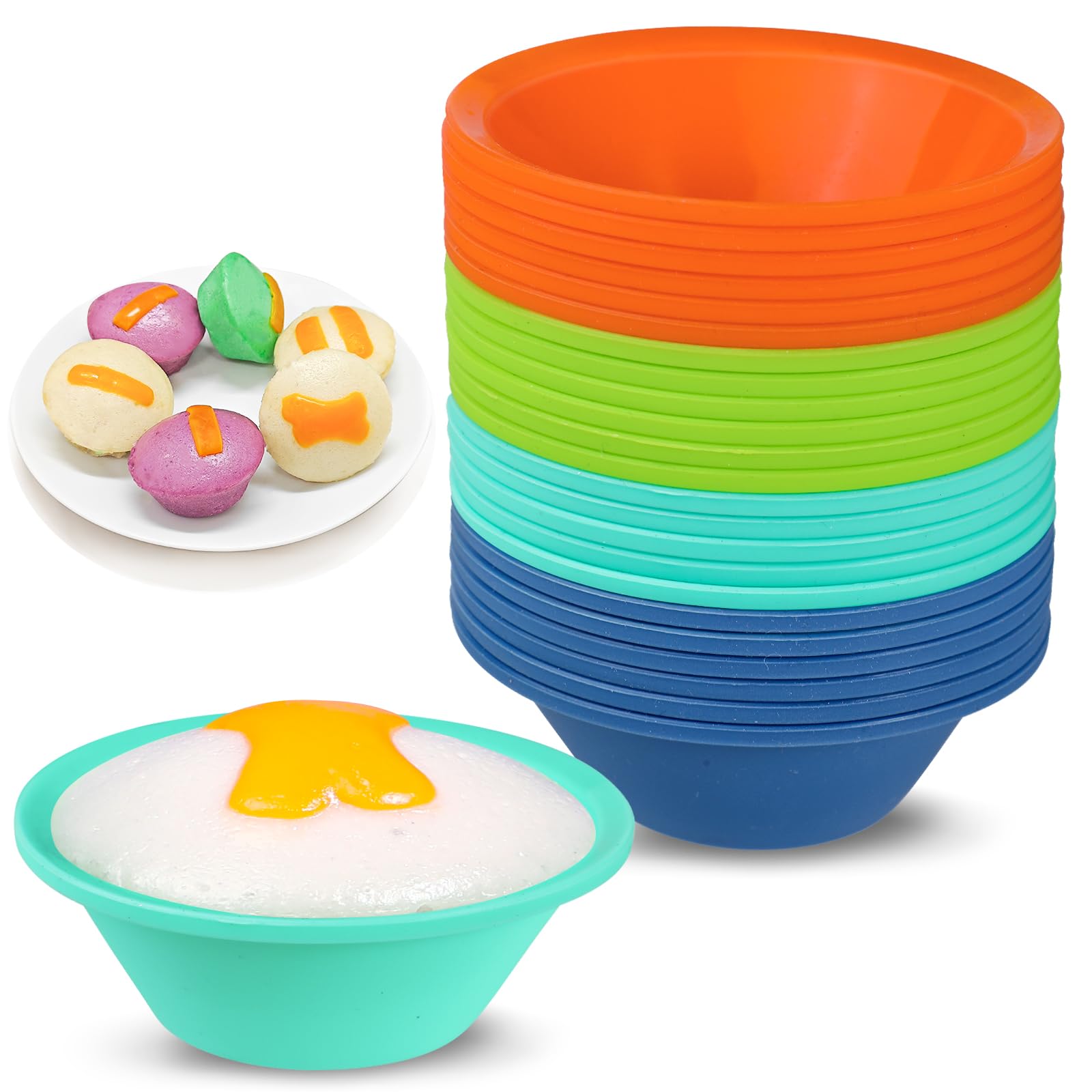 Webake 24 Pcs Platinum Silicone Puto Molder Filipino Medium-Size, 2.75" Reusable Puto Baking Cup for Steamer, BPA-Free & Non-Stick, Plastic Replacement Baking Cup, Great for Bite-Size Muffin, Tart