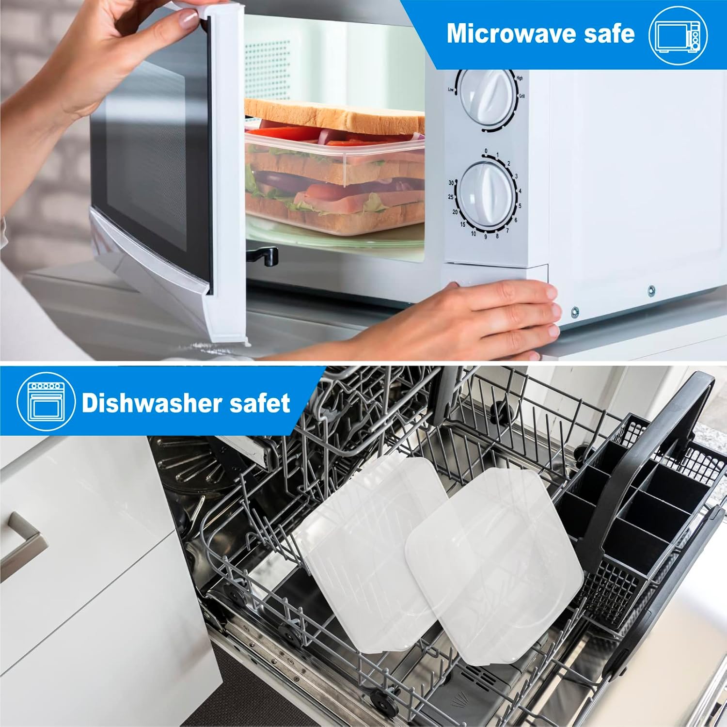 Skiennix 4 PCS Sandwich Containers - 100% Airtight, BPA-Free & Microwave Safe | Upgraded Snaps, 2 Heightened & 2 Standard