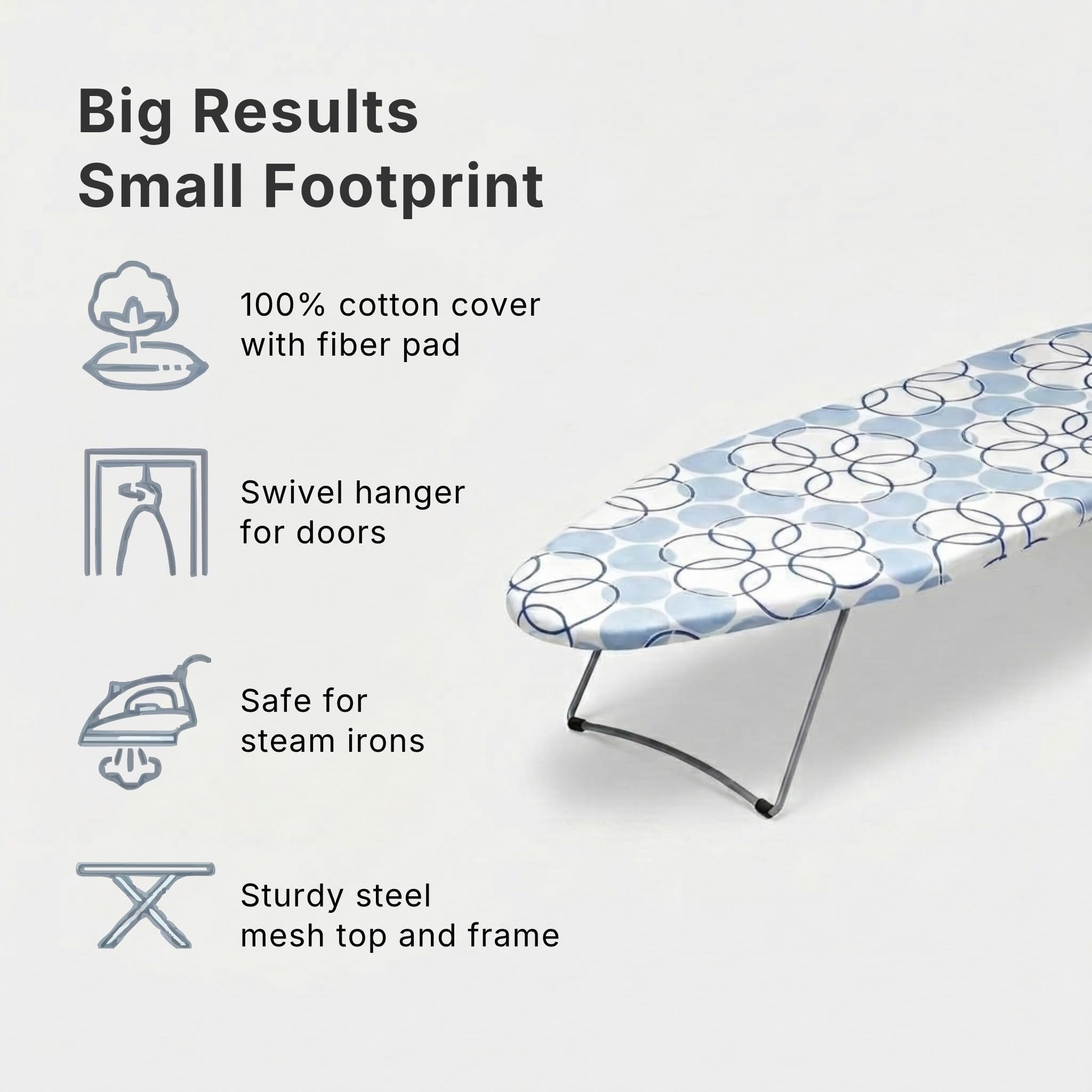Household Essentials 122101 Small Tabletop Ironing Board with Folding Legs - Magic Rings Cover and Pad,Blue Rings