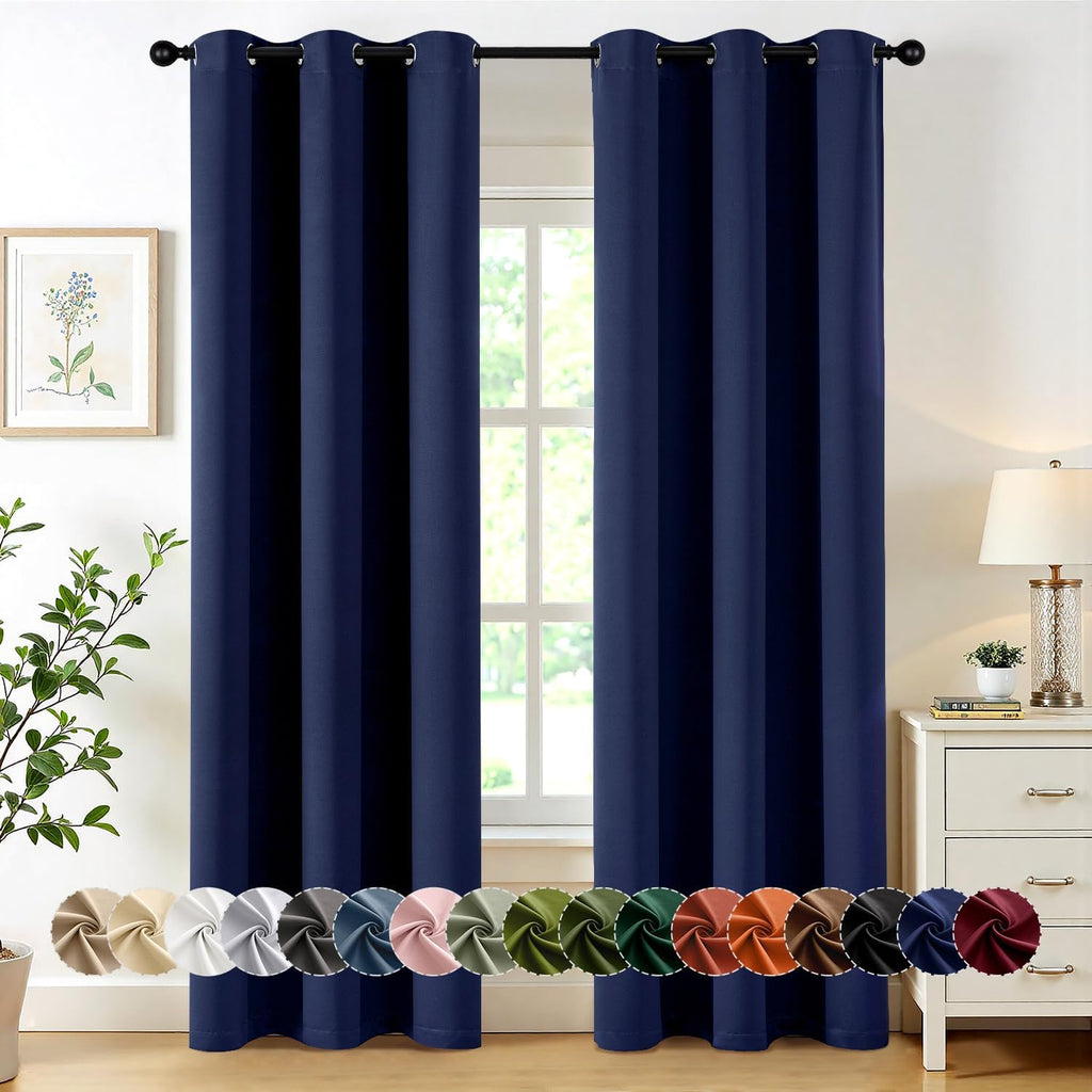 MIULEE Navy Blue Blackout Curtains - Thermal Insulated Room Darkening Drapes | 72 Inches Long, 2 Panels
