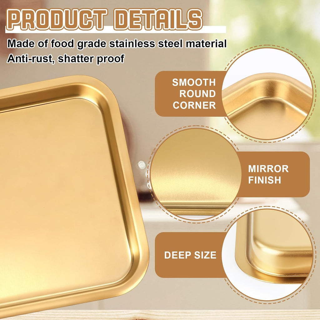 Skiennix Gold Baking Sheets - 6 Pcs Stainless Steel Cookie Tray | Rust-Free, Easy Clean, Dishwasher Safe, 7.5 x 5.5 Inch