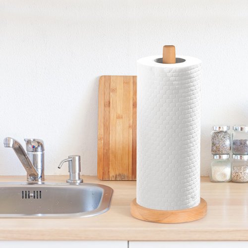 Jumbo Wooden Paper Towel Holder - Large Size Solid Beechwood Paper Towel Holder with Anti-Skid Base for Kitchen, Living Room,Bathroom
