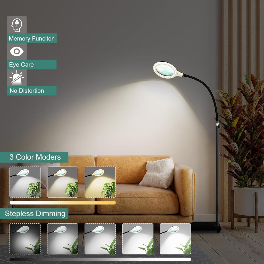 Magnifying Glass with Light - Hands-Free Flexible Gooseneck Lamp for Reading & Crafting