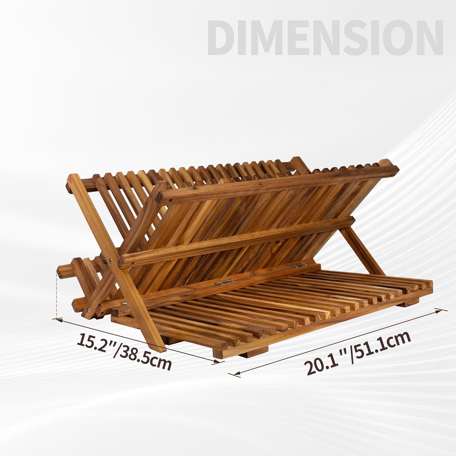 Utoplike Large Teak Dish Drying Rack - 3-Tier Collapsible Wooden Kitchen Organizer for Plates & Cups
