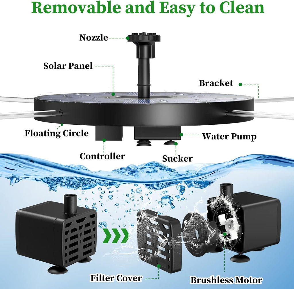 AISITIN Solar Fountain Pump - 2.5W Solar Powered Water Fountain with 8 Nozzles for Bird Baths & Gardens