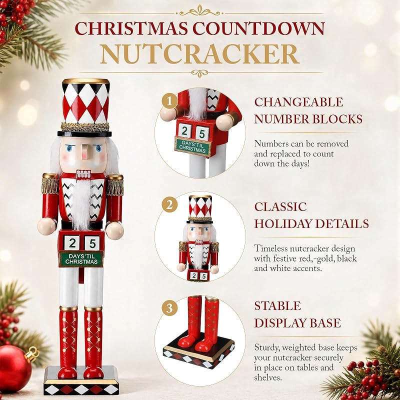 RattanView 15-inch Wooden Nutcracker Advent Calendar