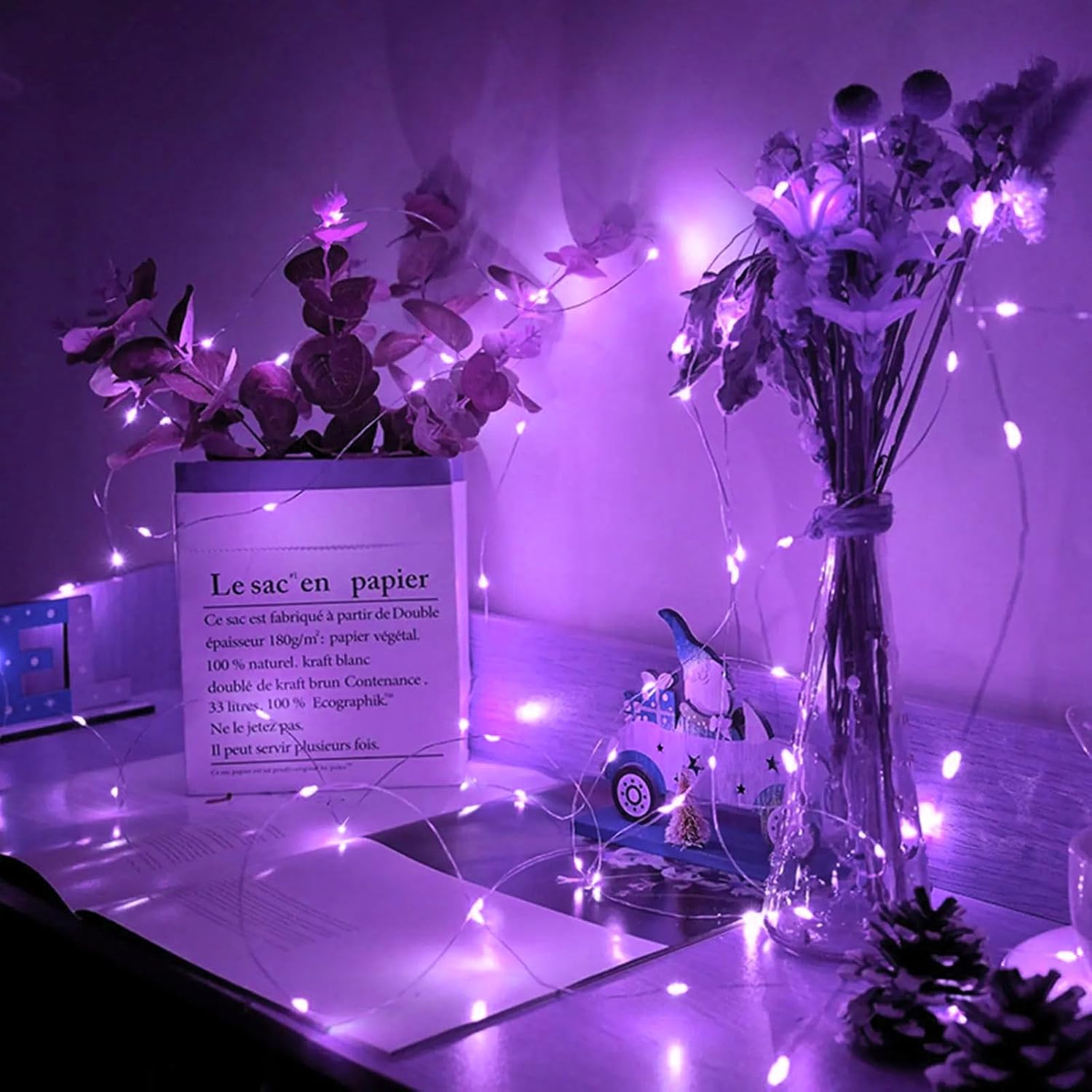 Skiennix 20 LED Purple Fairy Lights - 7Ft Twinkle String Lights | Battery Operated & Waterproof for Events