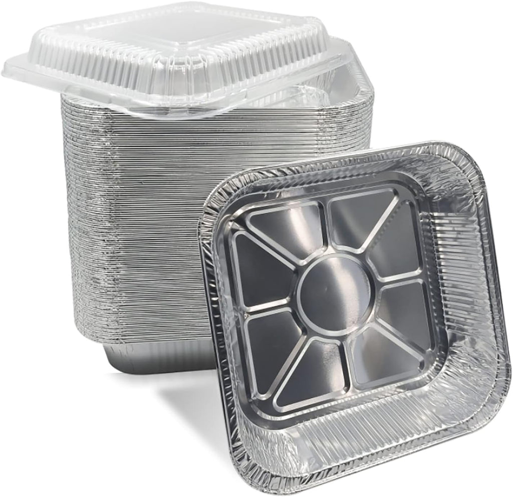 Aluminum Baking Pans by [Brand Name] - 30 Pack 8” x 8” Disposable Foil Containers with Lids | Heavy-Duty & Recyclable